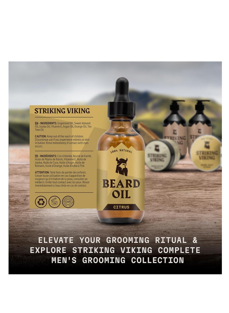Striking Viking - Striking Viking Scented Beard Oil Conditioner for Men (Large 2 oz.) - Naturally Derived Formula with Tea Tree, Argan and Jojoba Oils with Citrus Scent - Softens, Smooths & Strengthens Beard Growth - Image 1