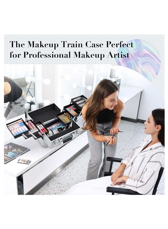 FRENESSA Makeup Case Cosmetic Organizer Case Extra Large 12 Inch 6 Trays Portable Makeup Organizer Case Make Up Carrying Box with Lockable for Esthetician Nail Students Craft Travel Glitter Silver - Image 2