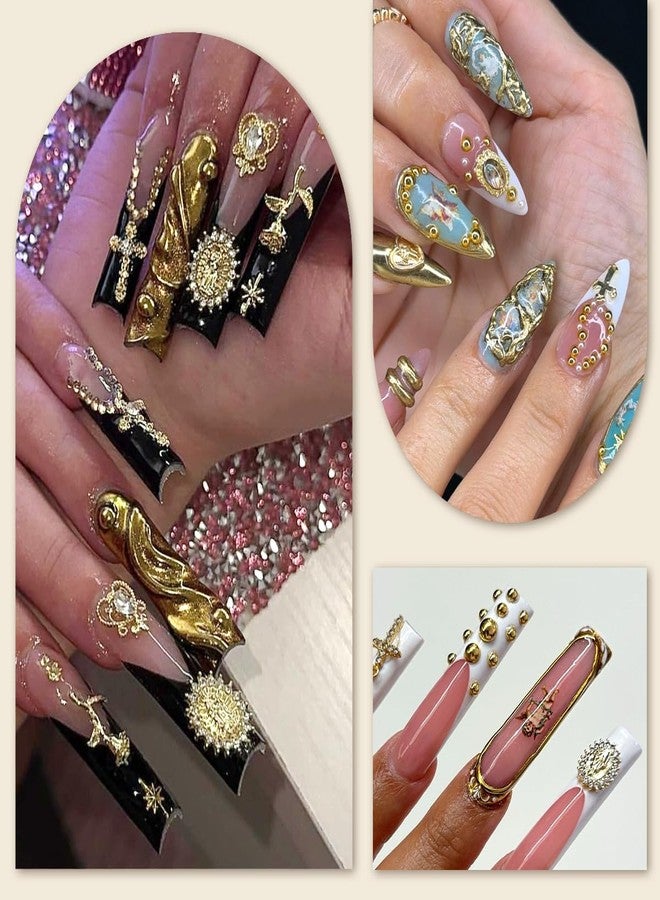 LCiclly 3D Cross Nail Charms,Gold Flat Back Nail Pearls Beads for Crafting,Cute Nail Charms Y2k Rhinestones Jewelry for Nail Art Flower Virgin Mary Religious Charms Gems Bulk Nail Chains (Gold) - Image 5
