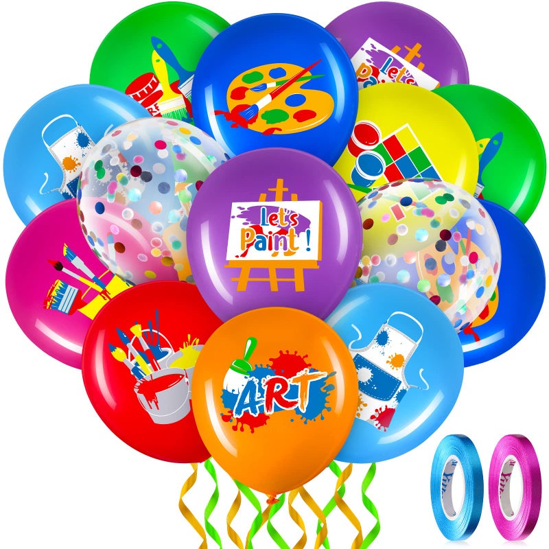 Charnoel 50 Pcs Art Party Balloons Art Party Decorations Printed Latex Multicolor Foil Confetti Artist Balloons for Birthday Classroom Paint Class Painting Paintbrush Decoration 12 Inches - Image 3