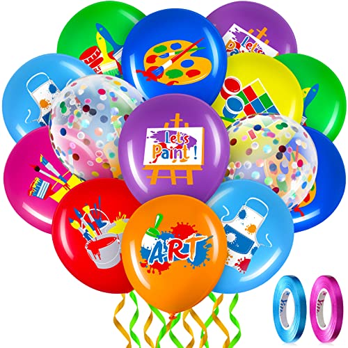 Charnoel 50 Pcs Art Party Balloons Art Party Decorations Printed Latex Multicolor Foil Confetti Artist Balloons for Birthday Classroom Paint Class Painting Paintbrush Decoration 12 Inches - Image 1