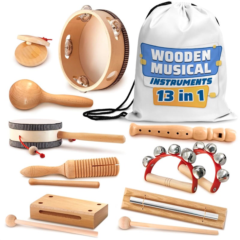 KETAR Wooden Musical Instruments Set – 13-Piece Music Instruments Kit with Durable Storage Bag – Enhances Rhythm and Coordination – Percussion Instrument | Good Gift for Music-Loving Families - Image 1