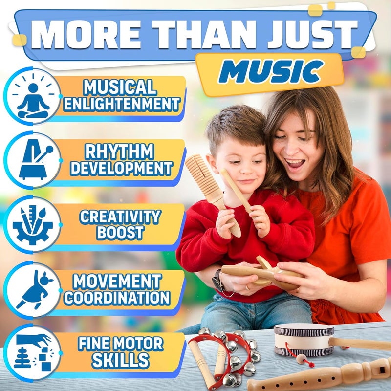 KETAR Wooden Musical Instruments Set – 13-Piece Music Instruments Kit with Durable Storage Bag – Enhances Rhythm and Coordination – Percussion Instrument | Good Gift for Music-Loving Families - Image 4