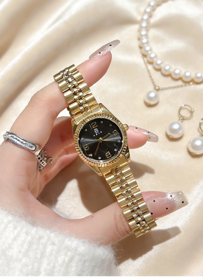 ABIU Luxury Gold-Tone Women's Watch - Chic Metal Bracelet with Glitter Dial & Number Markers (Elegant Fashion Wristwatch for Ladies) - Image 3