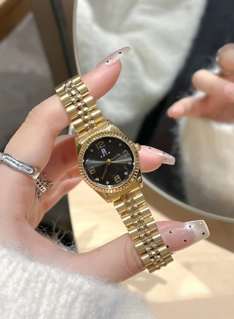 ABIU Luxury Gold-Tone Women's Watch - Chic Metal Bracelet with Glitter Dial & Number Markers (Elegant Fashion Wristwatch for Ladies) - Image 1