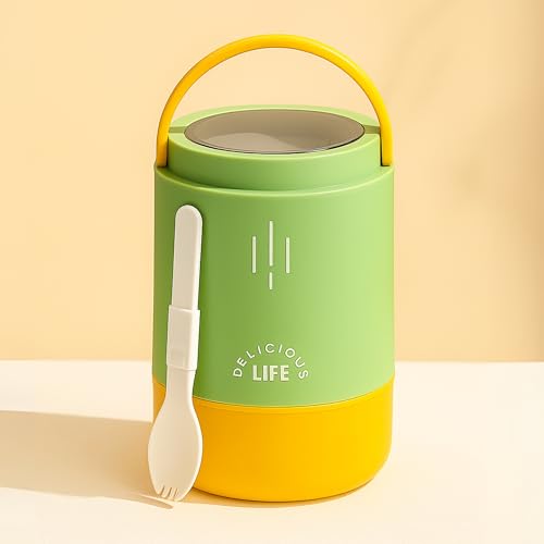 daiDokoro Insulated Stainless Steel Lunch Box with Spoon | 3-Tier Stackable Hot & Cold Leak-Proof Food Container | Portable Tiffin for Office, School & Travel (Olive Amber, 900ml) - Image 1