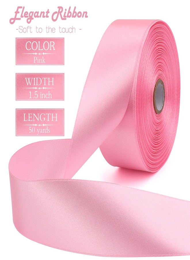 RIUNBB Pink Solid Satin Ribbon 1-1/2 Inch 50 Yards Solid Polyester Fabric Ribbon for Gift Wrapping Wedding Christmas Baby Shower Birthday Party Decoration Handmade Immortal Flower Craft - Image 2