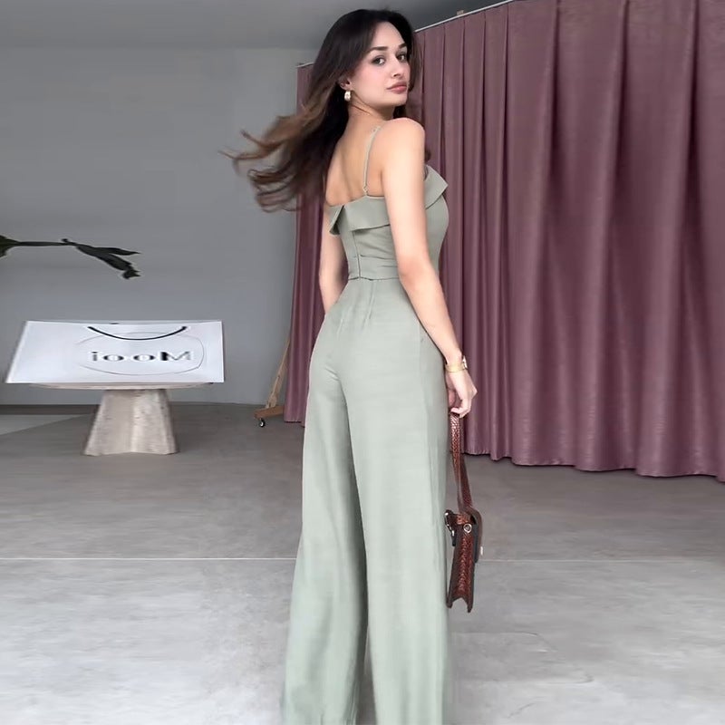 Women'S Casual Elegant Wide-Leg Waist-Cinching Solid Color Jumpsuit Pants - Image 3