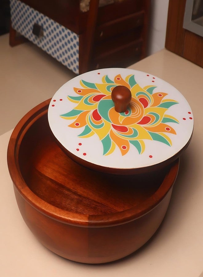 Loosebucket® Rangoli Chapati Box, Mango Wooden Roti Box with Lid, Casserole for Roti, Set of 1,Roti Dabba with Lid | Casserole for Dining(25.4X25.4X20Cm, Multi Colour) - Image 2