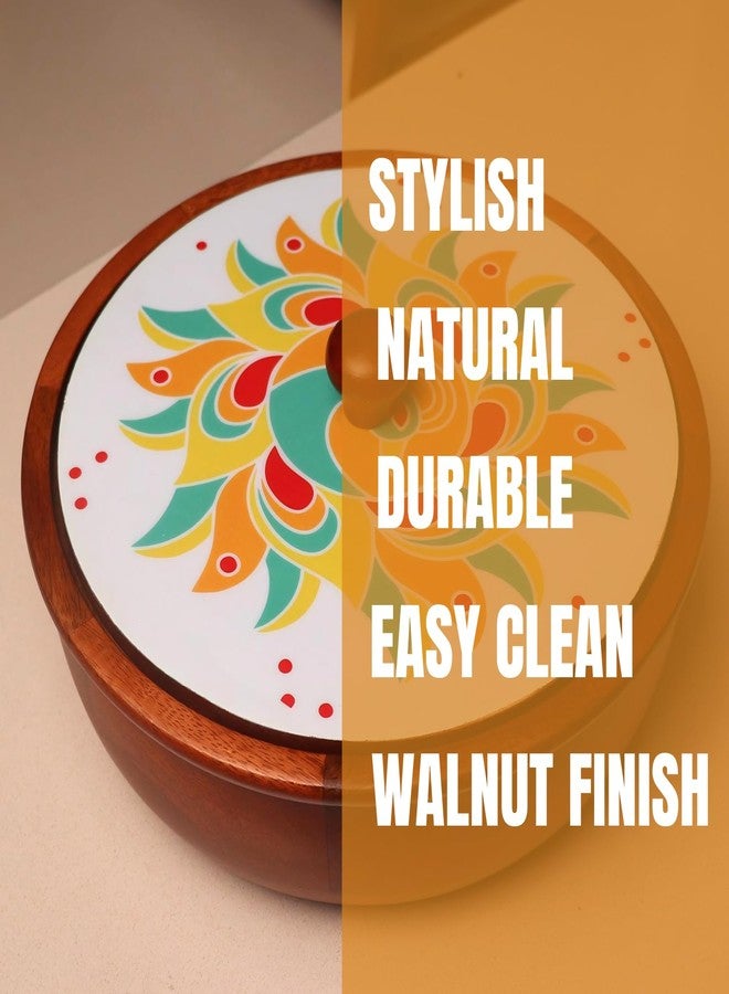 Loosebucket® Rangoli Chapati Box, Mango Wooden Roti Box with Lid, Casserole for Roti, Set of 1,Roti Dabba with Lid | Casserole for Dining(25.4X25.4X20Cm, Multi Colour) - Image 3