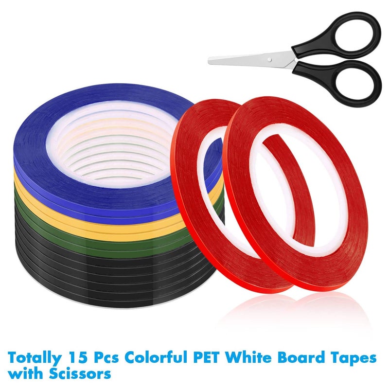 Cridoz 15 Rolls 1/8 Inch Whiteboard Pinstripe Tape - 108 Feet Per Roll for Dry Erase Board, Thin Lines, Graphic Chart, Grid Marking - Image 2