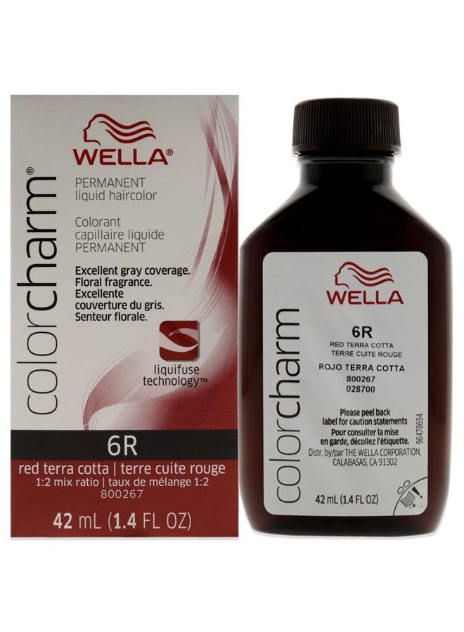WELLA Color Charm صبغة شعر سائلة دائمة لتغطية الشعر الرمادي 6R أحمر تيرا كوتا، 1.4 أونصة سائلة - Image 1
