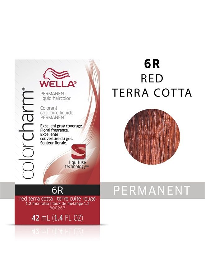WELLA Color Charm صبغة شعر سائلة دائمة لتغطية الشعر الرمادي 6R أحمر تيرا كوتا، 1.4 أونصة سائلة - Image 2