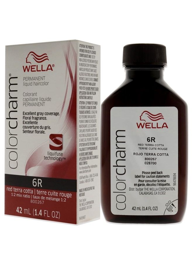 WELLA Color Charm صبغة شعر سائلة دائمة لتغطية الشعر الرمادي 6R أحمر تيرا كوتا، 1.4 أونصة سائلة - Image 4