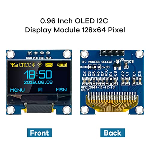 Hosyond 5 Pcs 0.96 Inch OLED I2C IIC Display Module 12864 128x64 Pixel SSD1306 Mini Self-Luminous OLED Screen Board Compatible with Arduino Raspberry Pi(Blue and Yellow) - Image 2