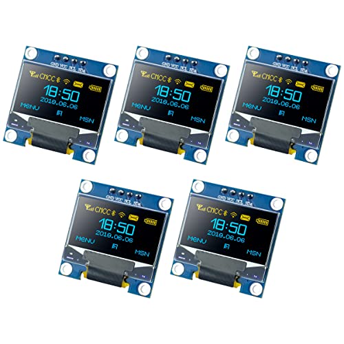 Hosyond 5 Pcs 0.96 Inch OLED I2C IIC Display Module 12864 128x64 Pixel SSD1306 Mini Self-Luminous OLED Screen Board Compatible with Arduino Raspberry Pi(Blue and Yellow) - Image 1