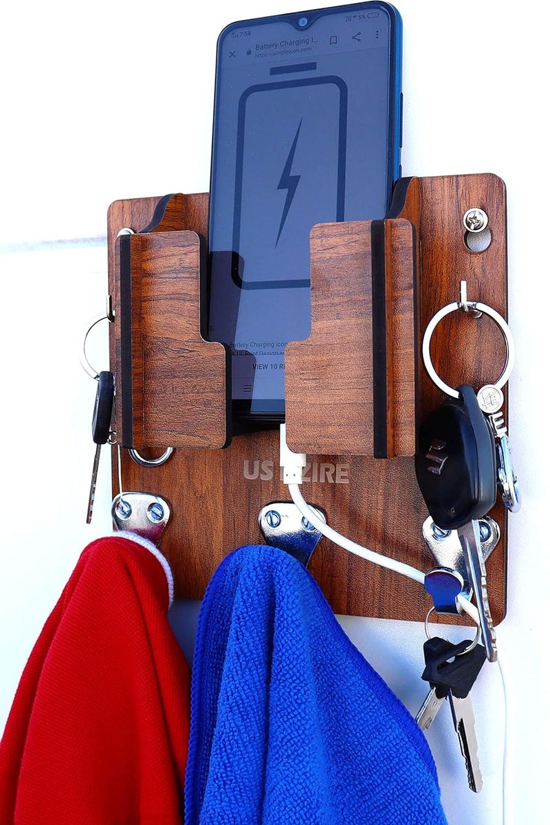 US DZIRE US DZIRE 830 Modern Key Holder with Mobile Charging Wall Mounted Stand Cloth toval Napkin Hanger Wooden Handcrafted Home Office Decoration  - Image 4