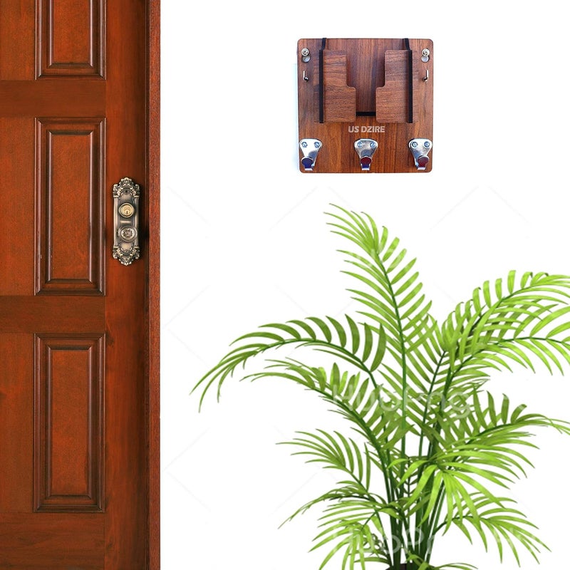 US DZIRE US DZIRE 830 Modern Key Holder with Mobile Charging Wall Mounted Stand Cloth toval Napkin Hanger Wooden Handcrafted Home Office Decoration  - Image 2