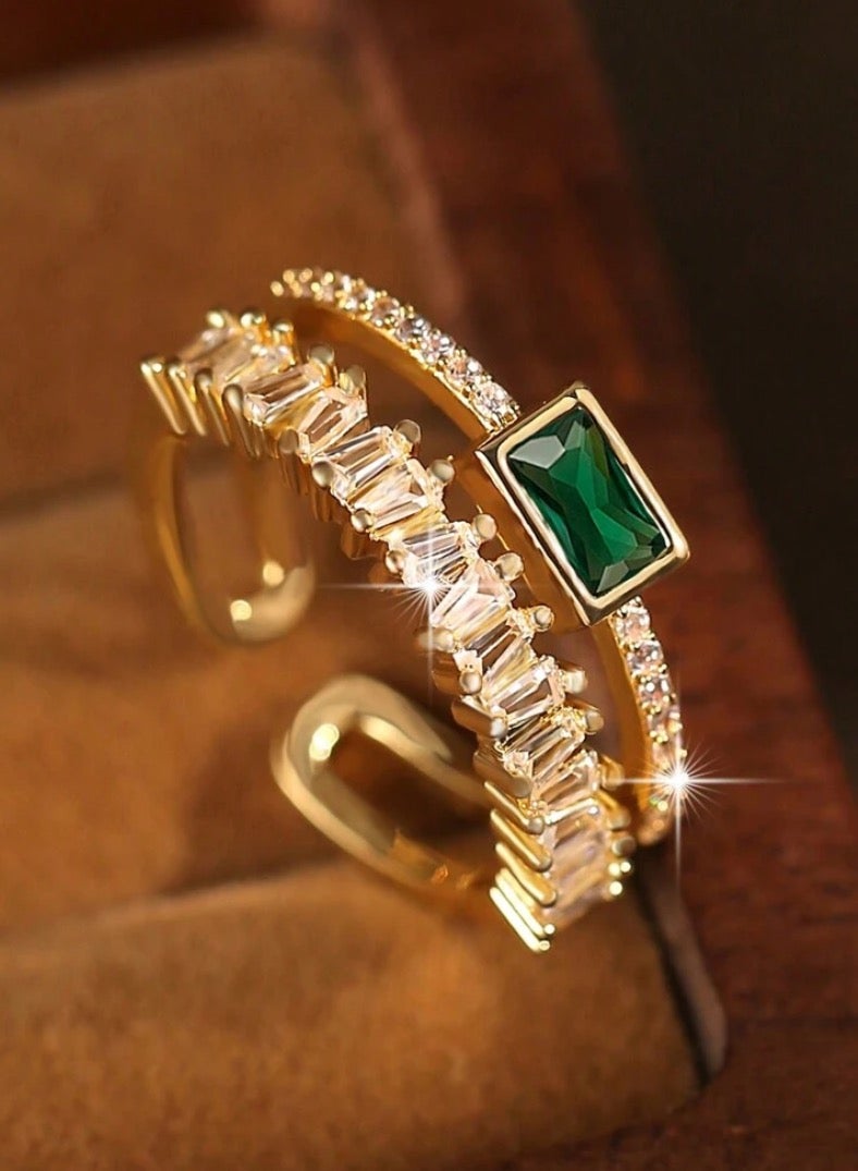 إيكوال خاتم نسائي من الاستانلس ستيل مطلي باللون الذهبي ومرصع بالزركون بمقاس موحد - Image 1