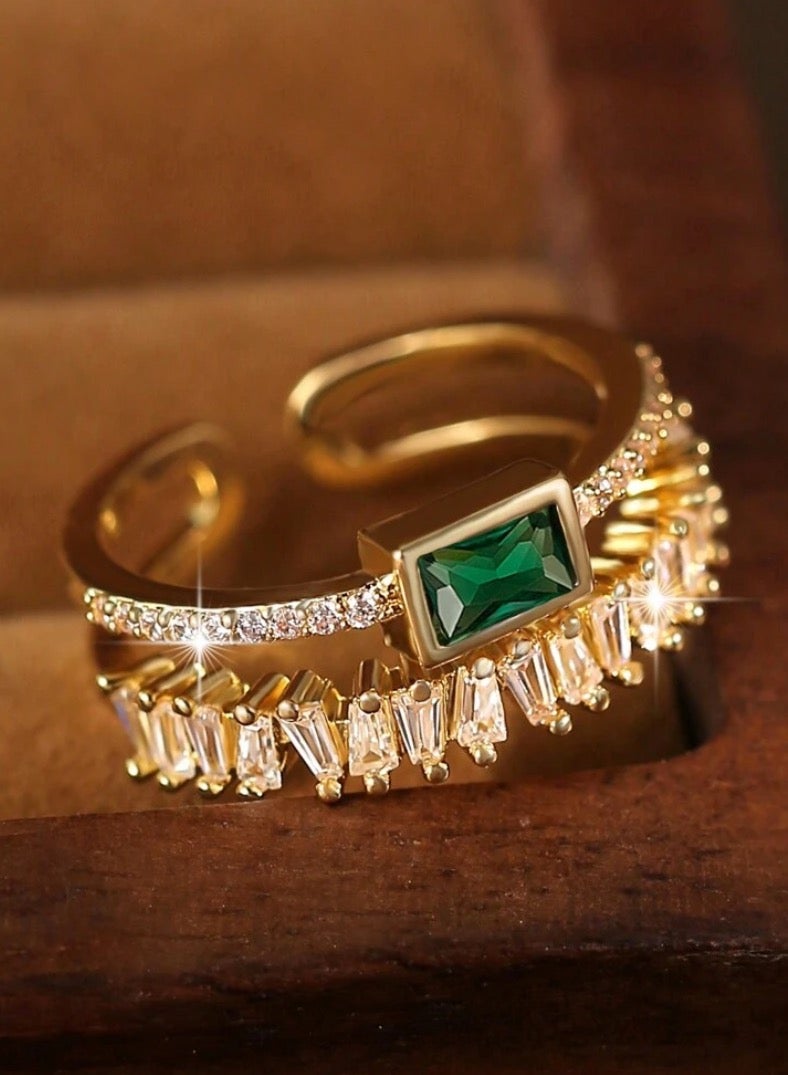 إيكوال خاتم نسائي من الاستانلس ستيل مطلي باللون الذهبي ومرصع بالزركون بمقاس موحد - Image 2