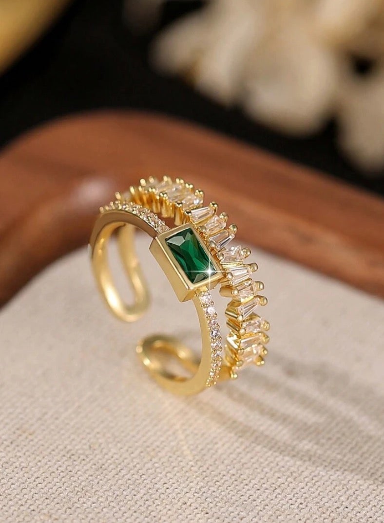 إيكوال خاتم نسائي من الاستانلس ستيل مطلي باللون الذهبي ومرصع بالزركون بمقاس موحد - Image 5