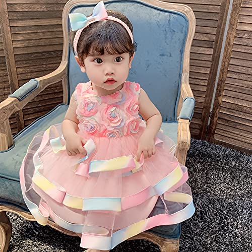 AIMJCHLD Christening Embroidery Lace Birthday Christmas Easter Flower Toddler Baby Girl Dress Princess Formal Prom Tutu Ball Gown 6M 12M Pink 80 - Image 2