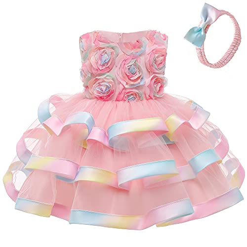 AIMJCHLD Christening Embroidery Lace Birthday Christmas Easter Flower Toddler Baby Girl Dress Princess Formal Prom Tutu Ball Gown 6M 12M Pink 80 - Image 1