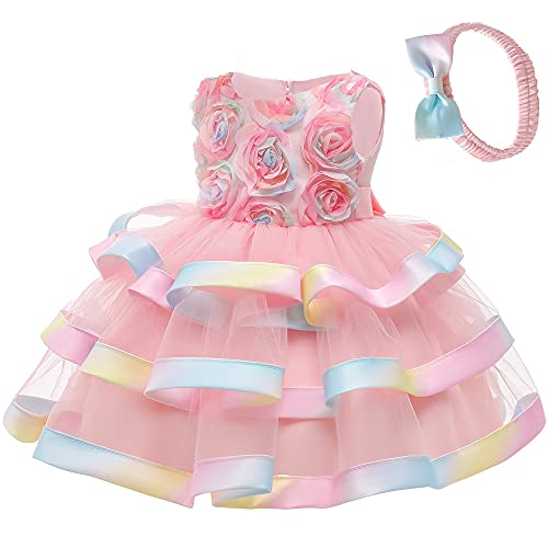AIMJCHLD Christening Embroidery Lace Birthday Christmas Easter Flower Toddler Baby Girl Dress Princess Formal Prom Tutu Ball Gown 6M 12M Pink 80 - Image 4