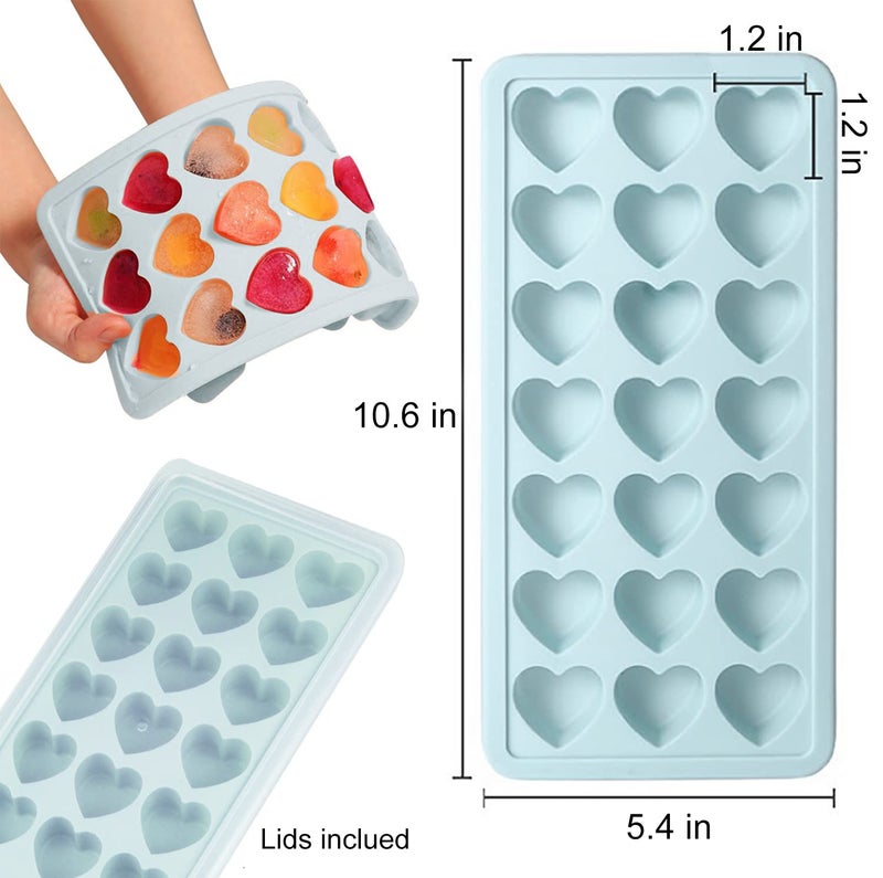 FOSOE 2 Pack Heart Shpaed Ice Cube Trays with Lids, 42 Holes Silicone Heart Ice Cube Molds for Whiskey, Cocktail, Fun Shapes Ice Cubes, Chocolate, Candle, Candy, Jelly, Jello - with Lids Bins - Image 2