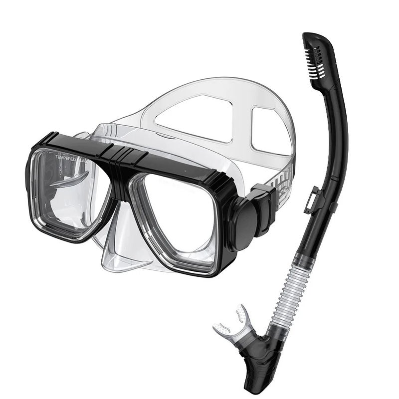 Bluejw Full Dry Top Snorkel Mask Scuba Tempered Glass Lens Adjustable Straps Liquid Silicone Skirt Classic Diving Goggles Swimming Set - Image 1