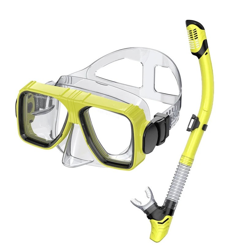 Bluejw Full Dry Top Snorkel Mask Scuba Tempered Glass Lens Adjustable Straps Liquid Silicone Skirt Classic Diving Goggles Swimming Set - Image 2