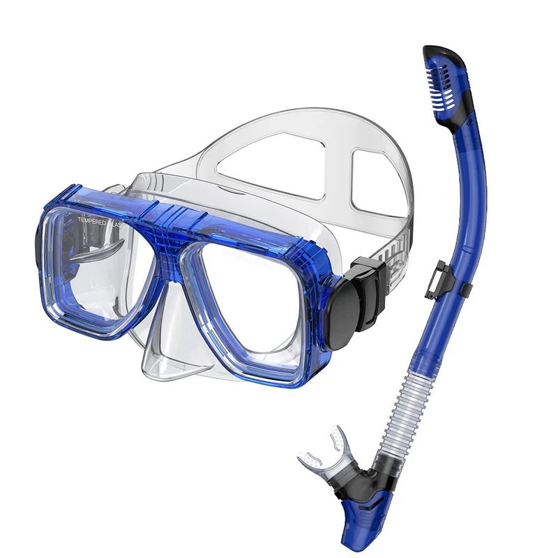 Bluejw Full Dry Top Snorkel Mask Scuba Tempered Glass Lens Adjustable Straps Liquid Silicone Skirt Classic Diving Goggles Swimming Set - Image 4