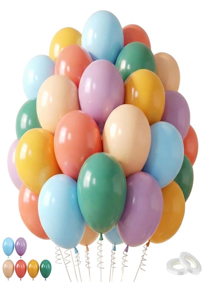 Biapian Retro Rainbow Balloons, 60PCS Boho Colorful Balloons, 12 Inch Dusty Light Blue Blush Pink Orange Yellow Purple Balloon Assorted Color Balloon for Boho Birthday Wedding Baby Shower Party Decorations - Image 1
