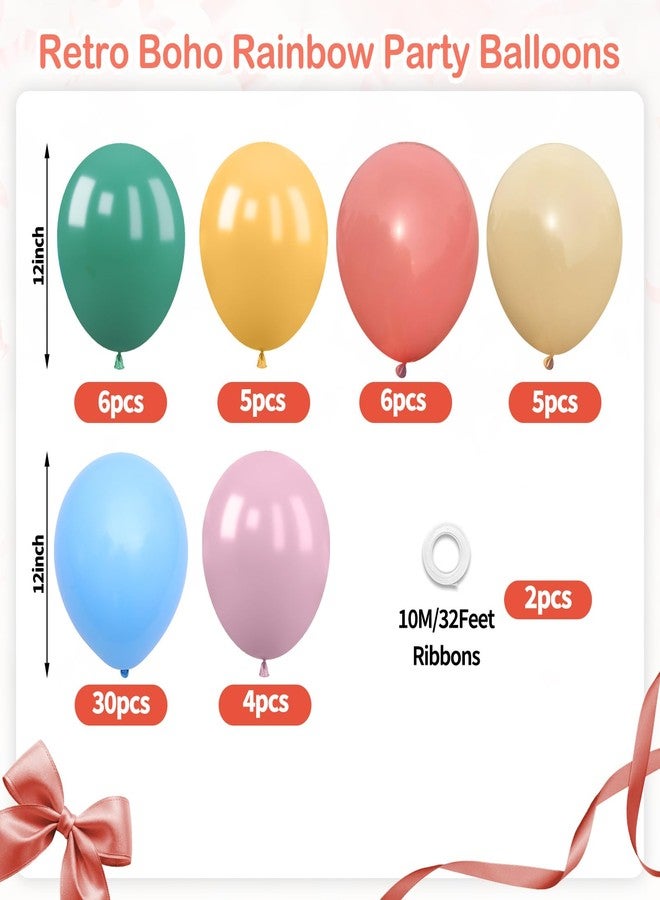 Biapian Retro Rainbow Balloons, 60PCS Boho Colorful Balloons, 12 Inch Dusty Light Blue Blush Pink Orange Yellow Purple Balloon Assorted Color Balloon for Boho Birthday Wedding Baby Shower Party Decorations - Image 2