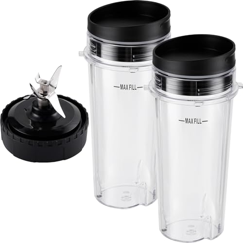 Equust 5-piece Ninja Blender Cups Replacement Single Serve 16oz Cups with Sip & Seal Lids, 6 Fins Extractor Blade Compatible with Nurti Ninja Blenders Pro BL660 BL663 BL663CO BL665Q BL740 BL770 - Image 1