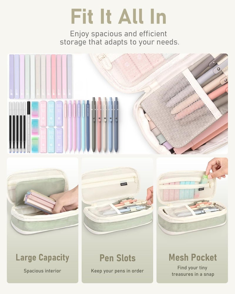 Four Candies 39 PCS Aesthetic School Supplies with Cute Pen Case, 12 Pastel Highlighters, 5 Black Ink Gel Pens, 6 Mechanical Pencils Set for Students Stationary College Essentials (Green) - Image 2