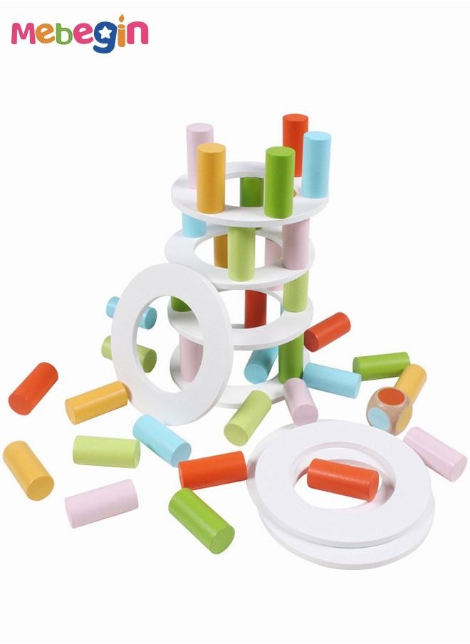 MEBEGIN - 57 Pieces Wooden Tower Stacking Game ToysTower Building Blocks With Dice Toppling Party Family Games For Kids And Adults - Image 1