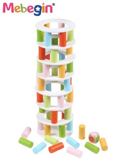 57 Pieces Wooden Tower Stacking Game ToysTower Building Blocks With Dice Toppling Party Family Games For Kids And Adults