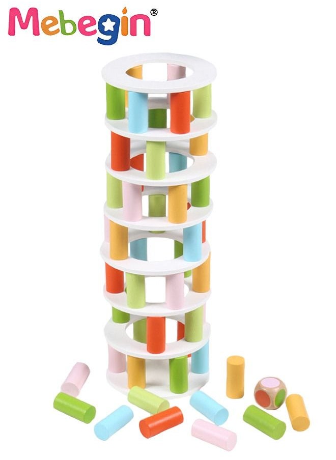MEBEGIN - 57 Pieces Wooden Tower Stacking Game ToysTower Building Blocks With Dice Toppling Party Family Games For Kids And Adults - Image 1