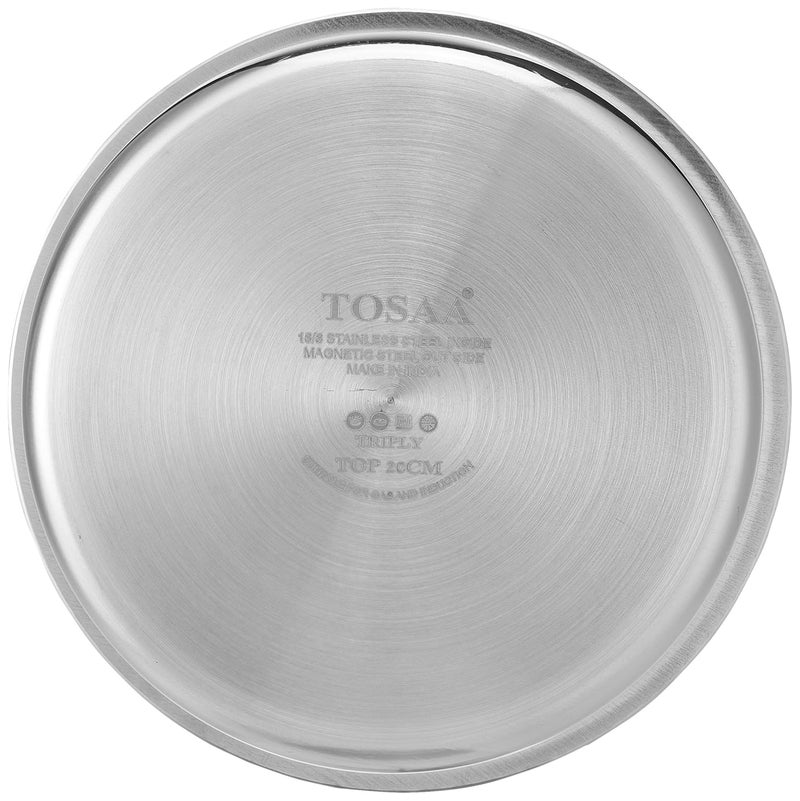 Tosaa طقم طهي ثلاثي الطبقات ثقيل الوزن - طقم طهي متعدد الاستخدامات من الفولاذ المقاوم للصدأ مناسب للاستخدام على موقد الحث 20 سم (2500 مل) - Image 4
