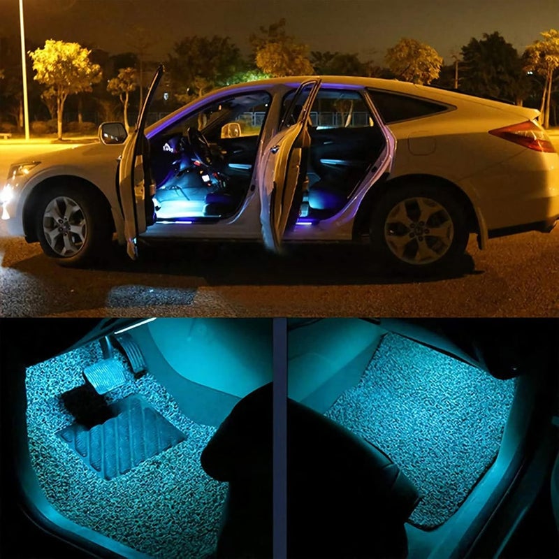كاست ويف أضواء LED للسيارة الداخلية، 7 ألوان أضواء LED داخلية للسيارة مع 6 حبات مصابيح LED ساطعة، ضوء قراءة ليلي محمول، إضاءة جو داخل السيارة قابلة للشحن عبر USB، قطعتان - Image 2