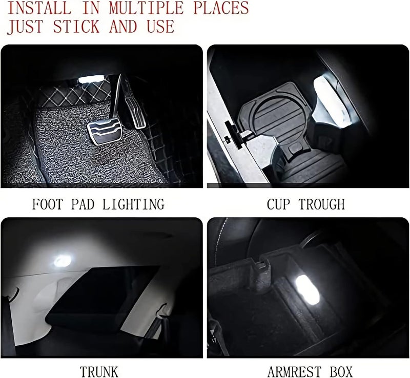 كاست ويف أضواء LED للسيارة الداخلية، 7 ألوان أضواء LED داخلية للسيارة مع 6 حبات مصابيح LED ساطعة، ضوء قراءة ليلي محمول، إضاءة جو داخل السيارة قابلة للشحن عبر USB، قطعتان - Image 4
