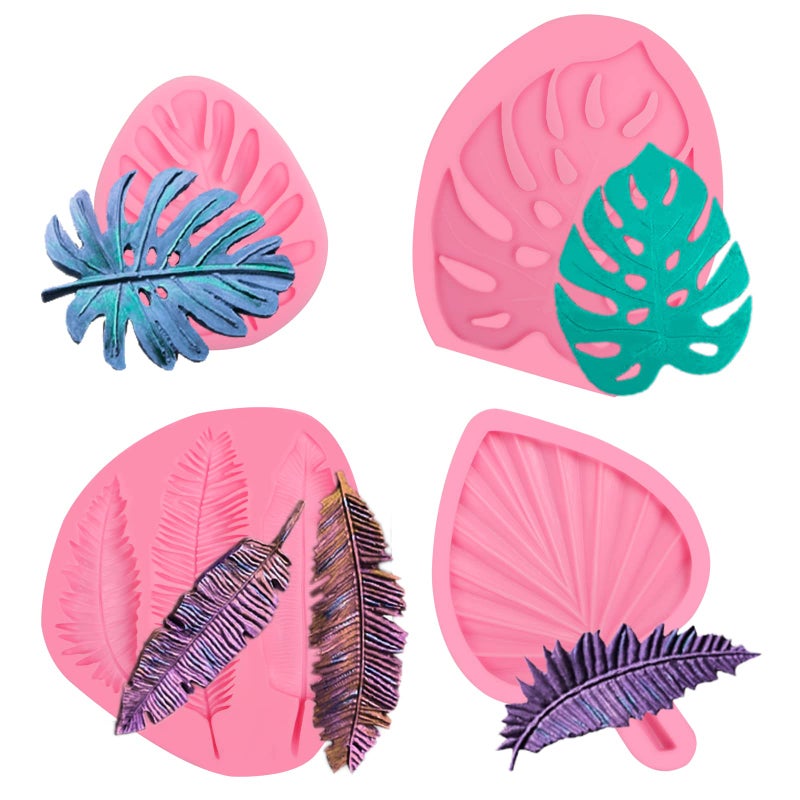 Xcake Lcook Large Turtle Leaf Fondant Molds  Hawaiian Palm Leaf Fern PLant Silicone Molds  Tropical Plantain Leaf Chocolate Baking Molds for Cake Decoration Cupcake Topper Candy Clay Resin DIY Craft - Image 1