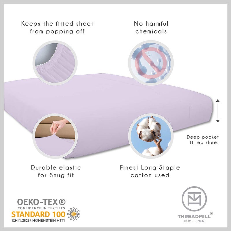 Threadmill Cotton Full Size Sheet Set  Deep Pocket  Fade Resistance  500 Thread Count  Solid 4-Piece Bed Sheets for Full Size Mattress (1 Flat  1 Fitted Sheet  2 Pillow Covers)  Lilac - Image 5
