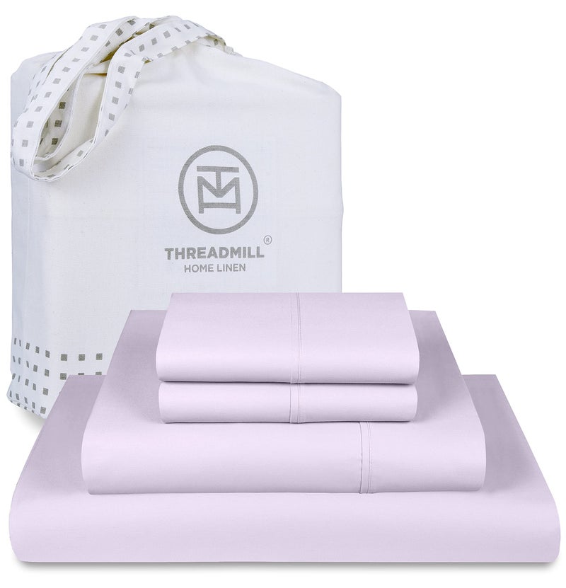 Threadmill Cotton Full Size Sheet Set  Deep Pocket  Fade Resistance  500 Thread Count  Solid 4-Piece Bed Sheets for Full Size Mattress (1 Flat  1 Fitted Sheet  2 Pillow Covers)  Lilac - Image 1