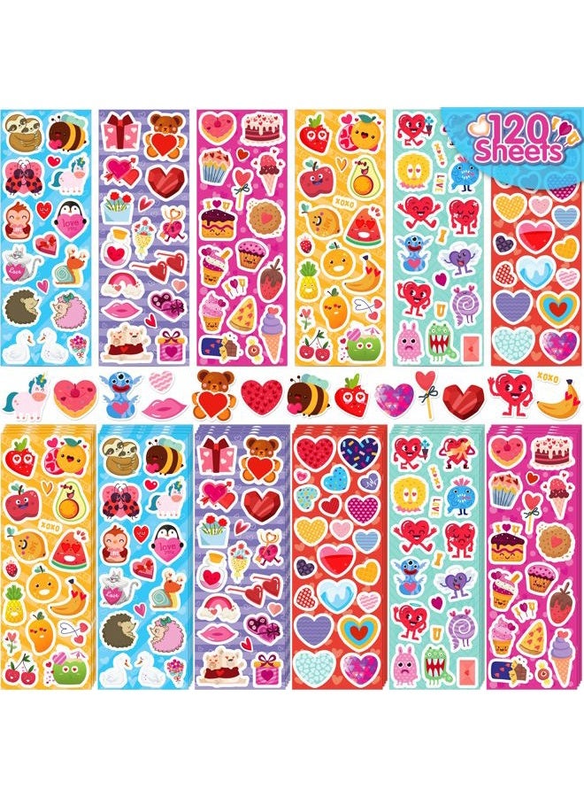 kortes 120-Sheets Valentines Heart Stickers with 6 Different Designs of 2120 pcs, Valentine's Day Stickers Party Supply Classroom Reward for Kids - Image 1