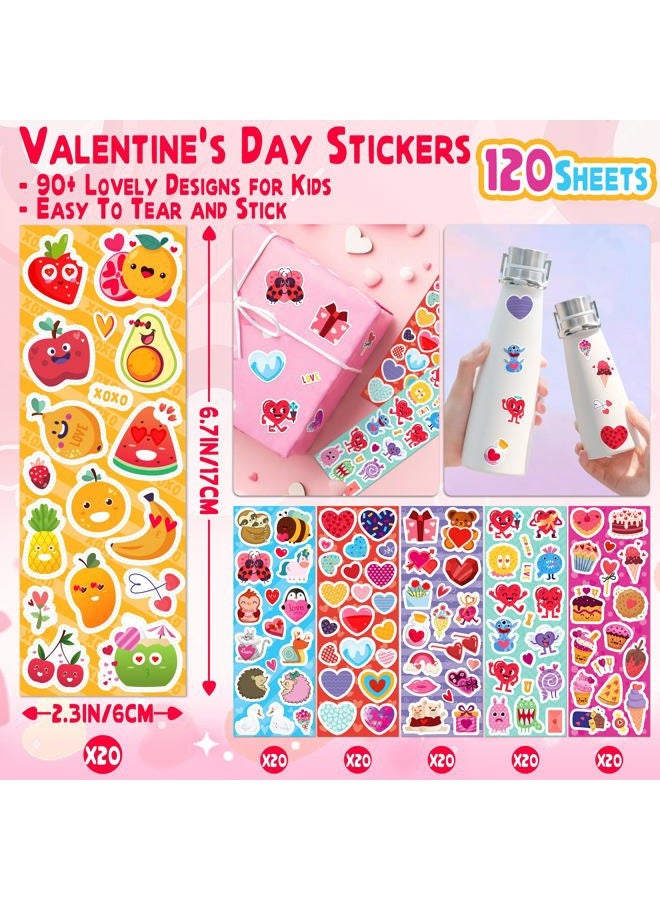 kortes 120-Sheets Valentines Heart Stickers with 6 Different Designs of 2120 pcs, Valentine's Day Stickers Party Supply Classroom Reward for Kids - Image 2