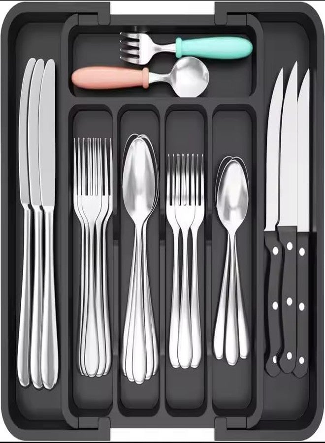 Swejos Silverware Drawer Organizer, Expandable Utensil Organizer for Kitchen Drawers, Adjustable Cutlery and Flatware Tray, Plastic Spoons Forks Knives Holder Storage Dividers, Large, Multicolor - Image 1