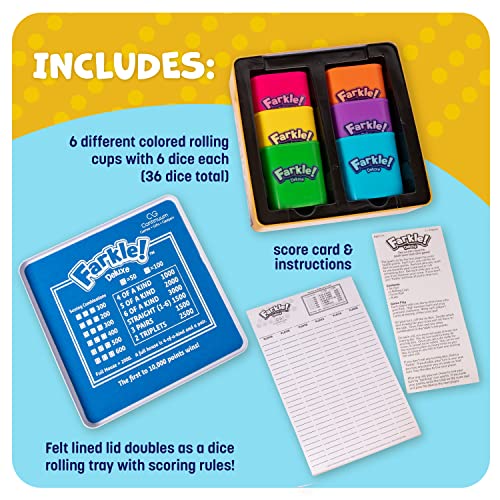 Continuum Games Farkle Deluxe Dice Games Set Includes 36 Colorful Dice, 6 Rolling Cups, Rolling Tray, and Score Sheets The Classic Push-Your-Luck Dice Game - Image 3