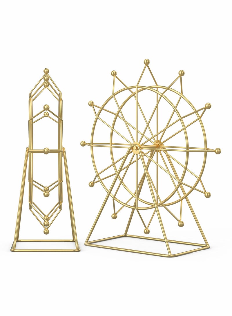 Excefore Ferris Wheel Gold Accent -Tabletop Small Figurines-Home Décor Accents-Living Room Bookshelf Decorations Object-Modern Gold Metal Sculptures - Image 2